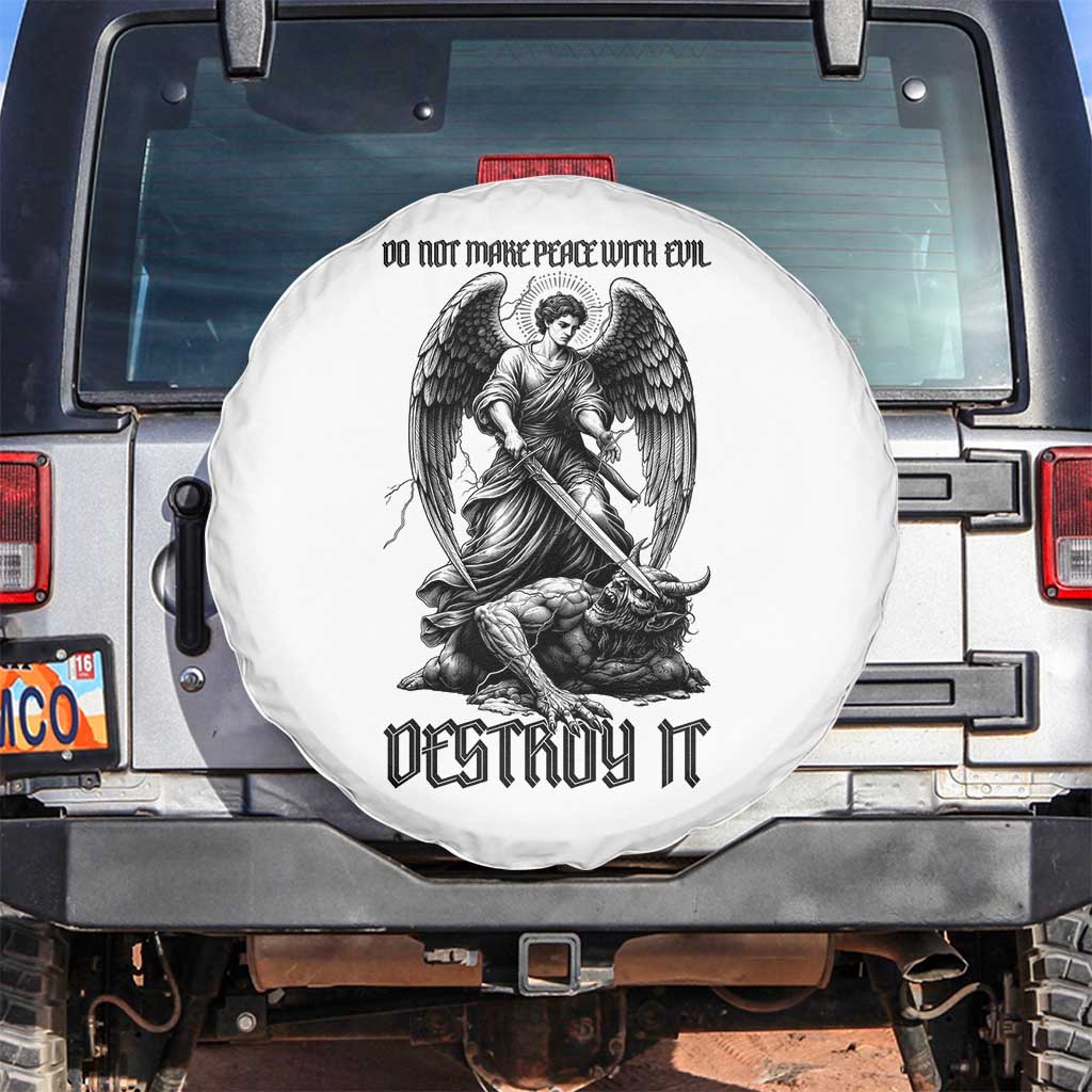 Do Not Make Peace With Evil Spare Tire Cover Archangel Saint Michael TS12 No hole White Print Your Wear