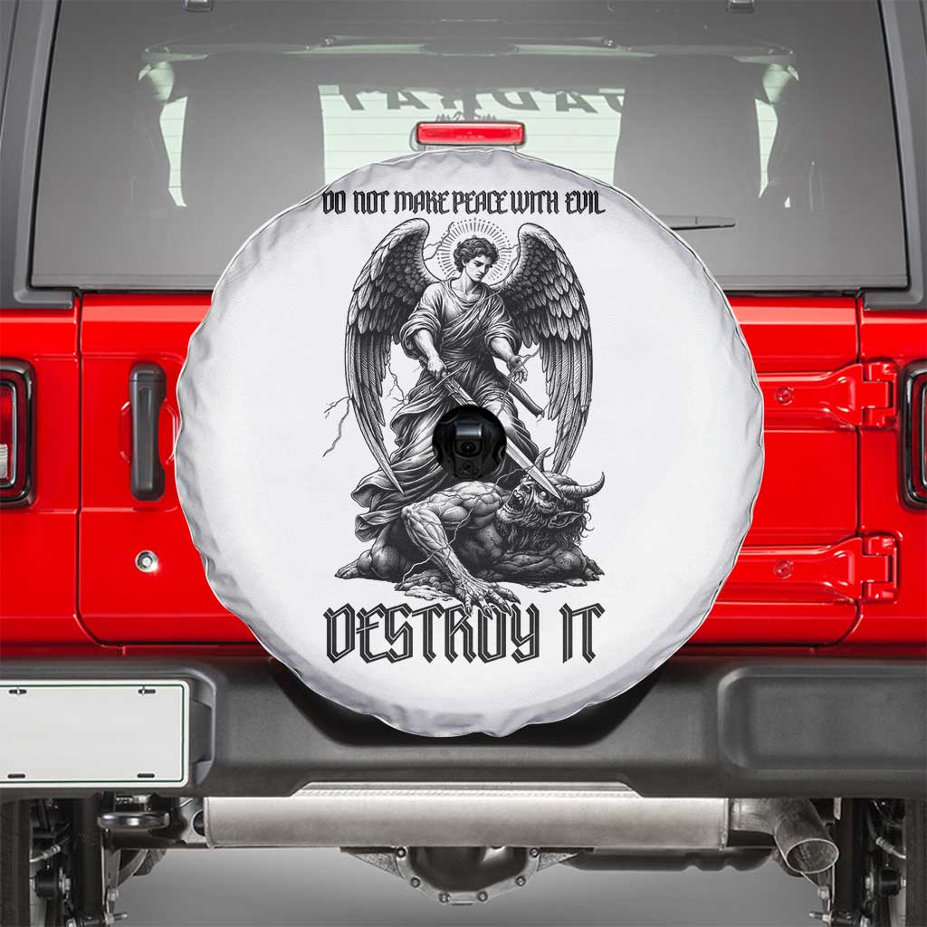 Do Not Make Peace With Evil Spare Tire Cover Archangel Saint Michael TS12 White Print Your Wear