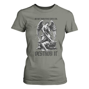 Do Not Make Peace With Evil T Shirt For Women Archangel Saint Michael TS12 Military Green Print Your Wear
