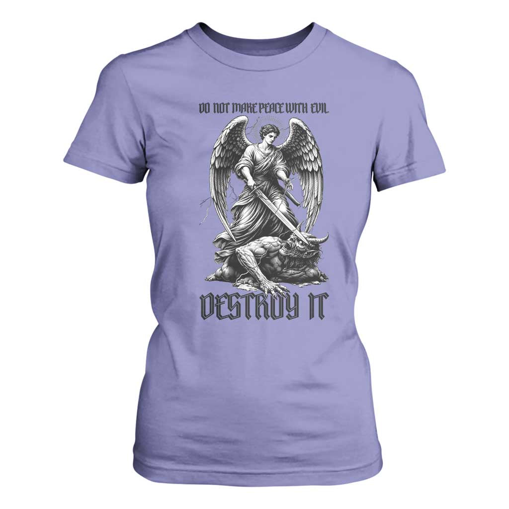 Do Not Make Peace With Evil T Shirt For Women Archangel Saint Michael TS12 Violet Print Your Wear