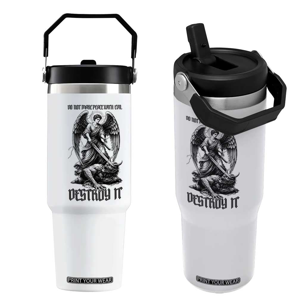 Do Not Make Peace With Evil Flip Straw Tumbler Archangel Saint Michael TS12 One Size: 30 oz White Print Your Wear