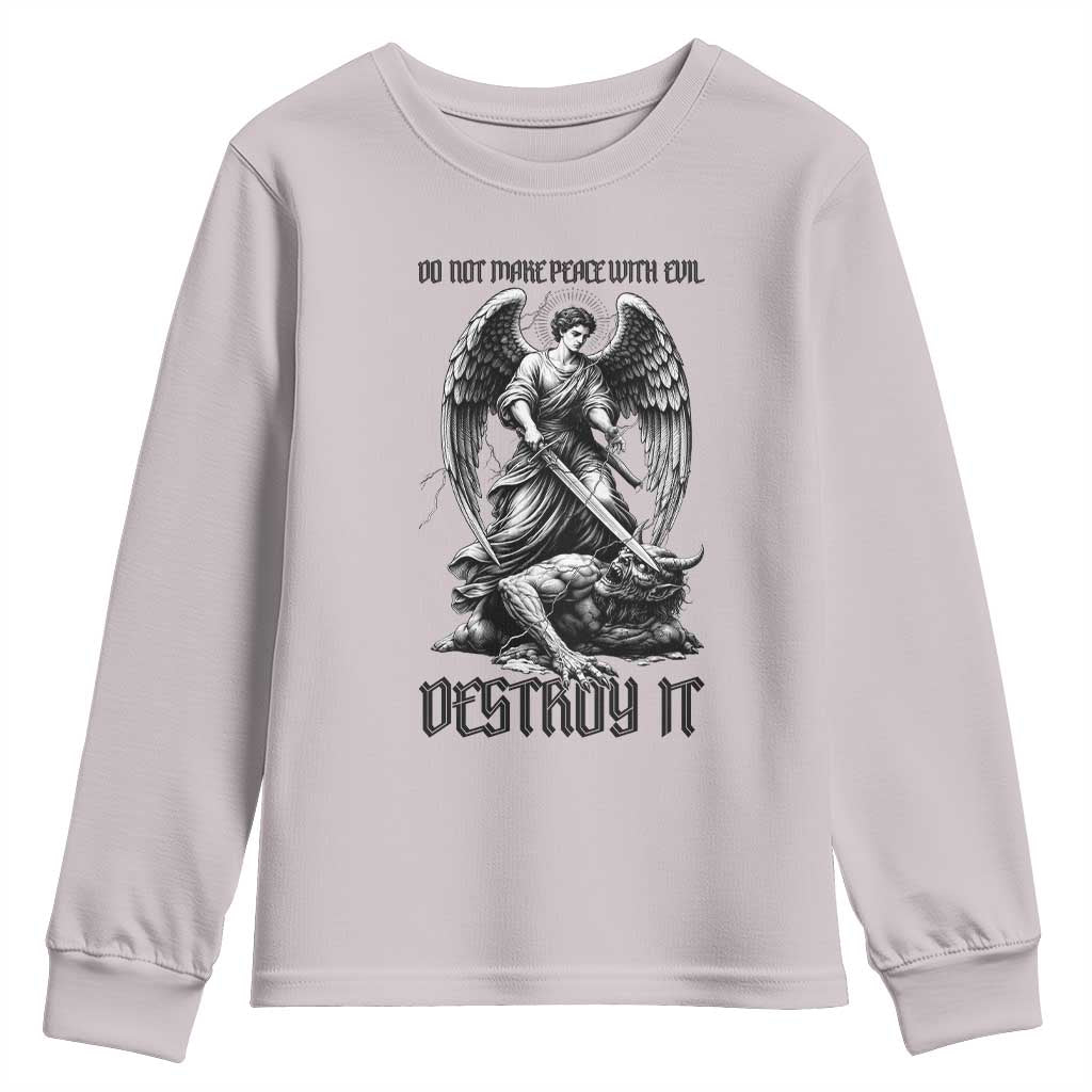 Do Not Make Peace With Evil Youth Sweatshirt Archangel Saint Michael TS12 Ice Gray Print Your Wear