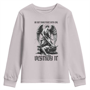 Do Not Make Peace With Evil Youth Sweatshirt Archangel Saint Michael TS12 Ice Gray Print Your Wear