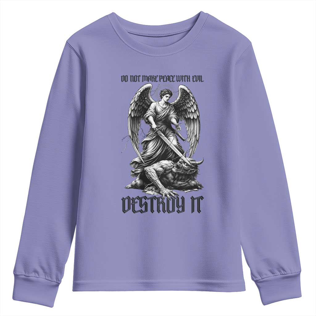Do Not Make Peace With Evil Youth Sweatshirt Archangel Saint Michael TS12 Violet Print Your Wear