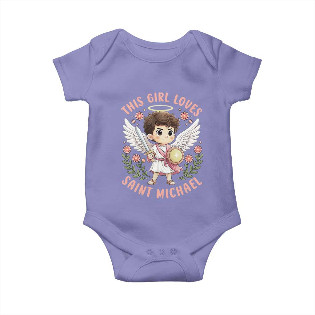 This Girl Loves Saint Michael Baby Onesie Religious Faith Gift TS12 Violet Print Your Wear
