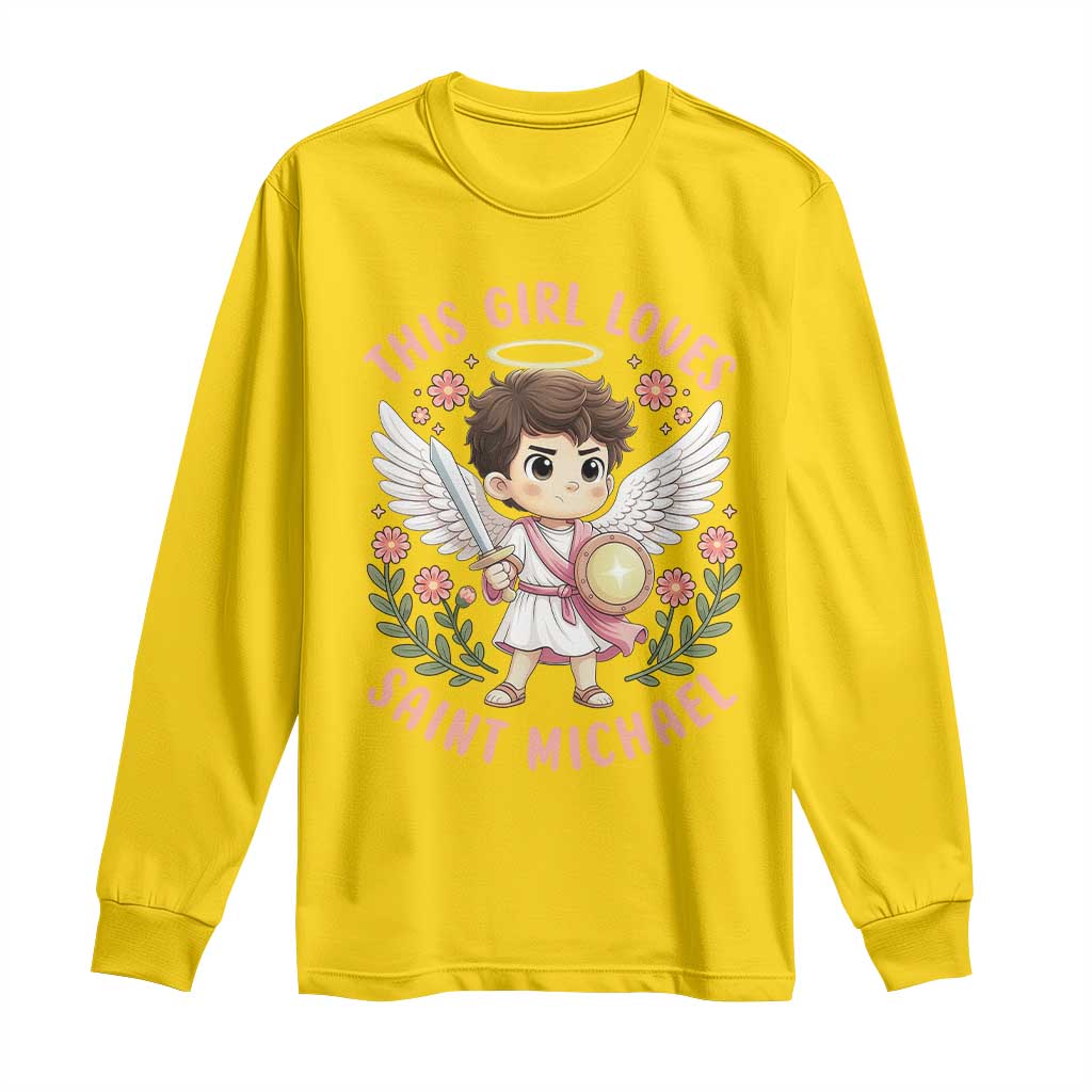 This Girl Loves Saint Michael Long Sleeve Shirt Religious Faith Gift TS12 Daisy Print Your Wear