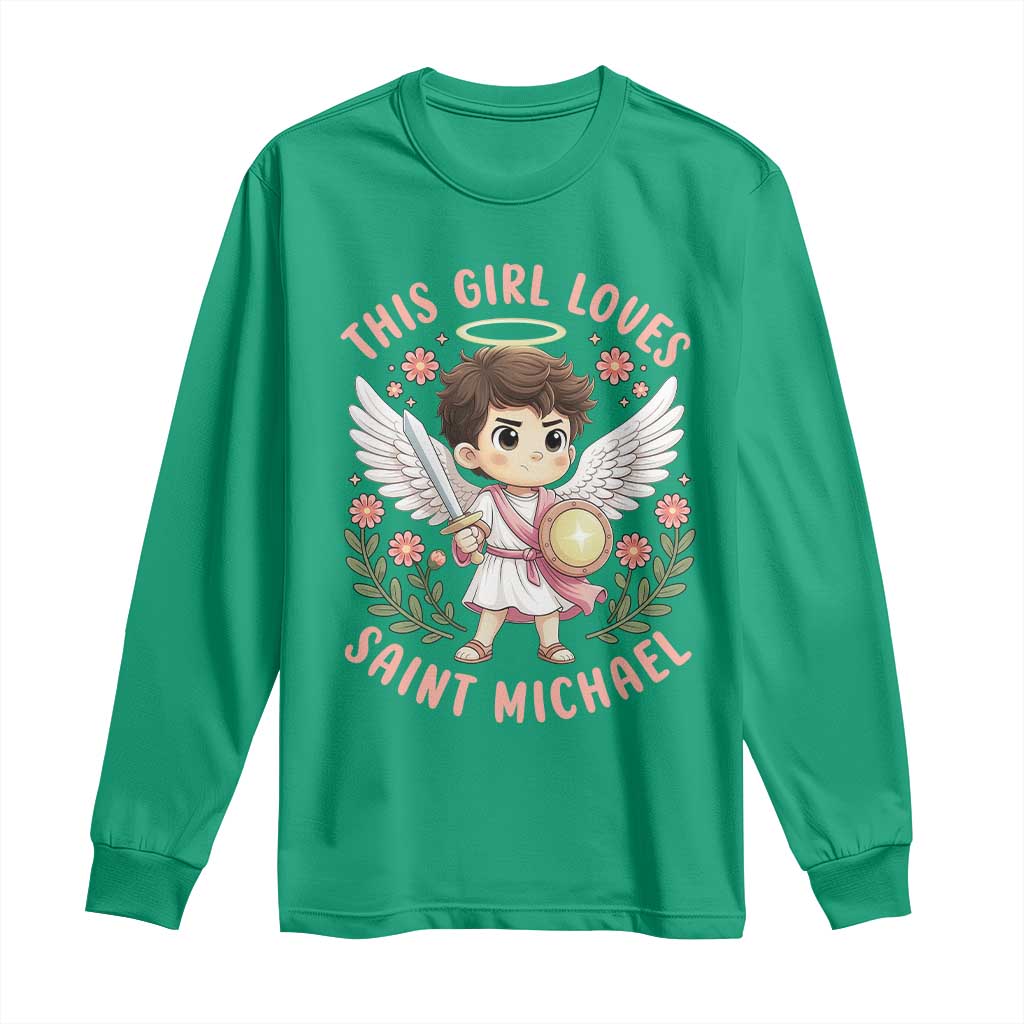 This Girl Loves Saint Michael Long Sleeve Shirt Religious Faith Gift TS12 Irish Green Print Your Wear