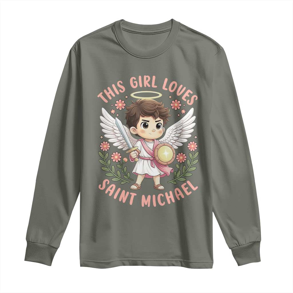This Girl Loves Saint Michael Long Sleeve Shirt Religious Faith Gift TS12 Military Green Print Your Wear