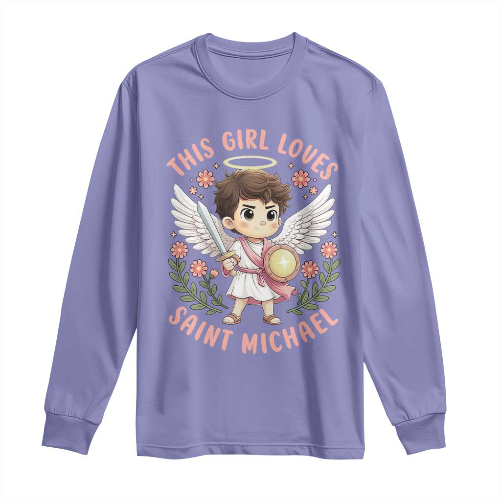 This Girl Loves Saint Michael Long Sleeve Shirt Religious Faith Gift TS12 Violet Print Your Wear