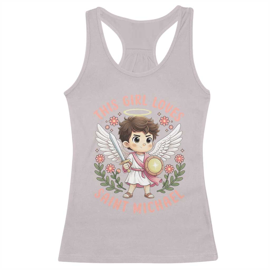 This Girl Loves Saint Michael Racerback Tank Top Religious Faith Gift TS12 Ice Gray Print Your Wear