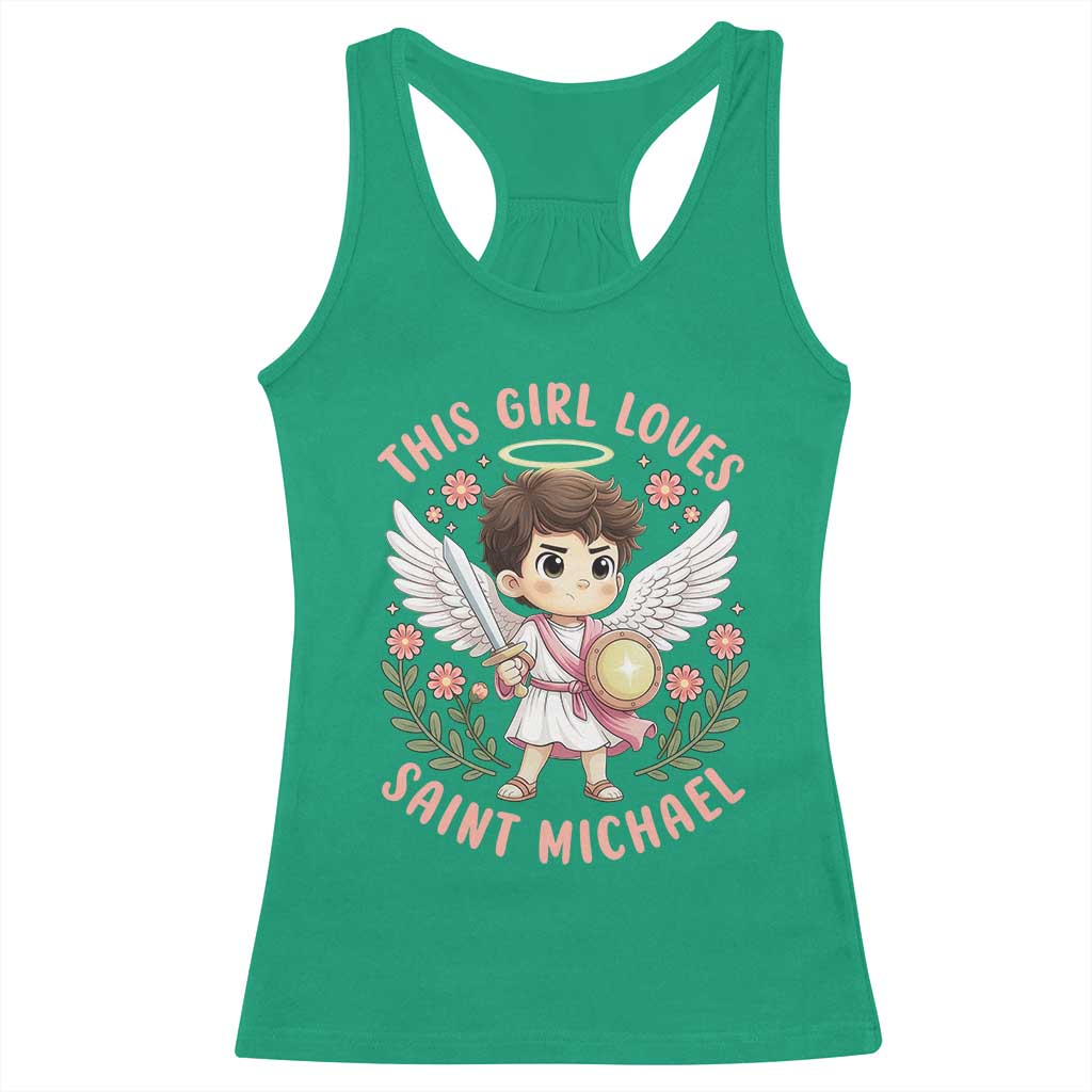 This Girl Loves Saint Michael Racerback Tank Top Religious Faith Gift TS12 Irish Green Print Your Wear