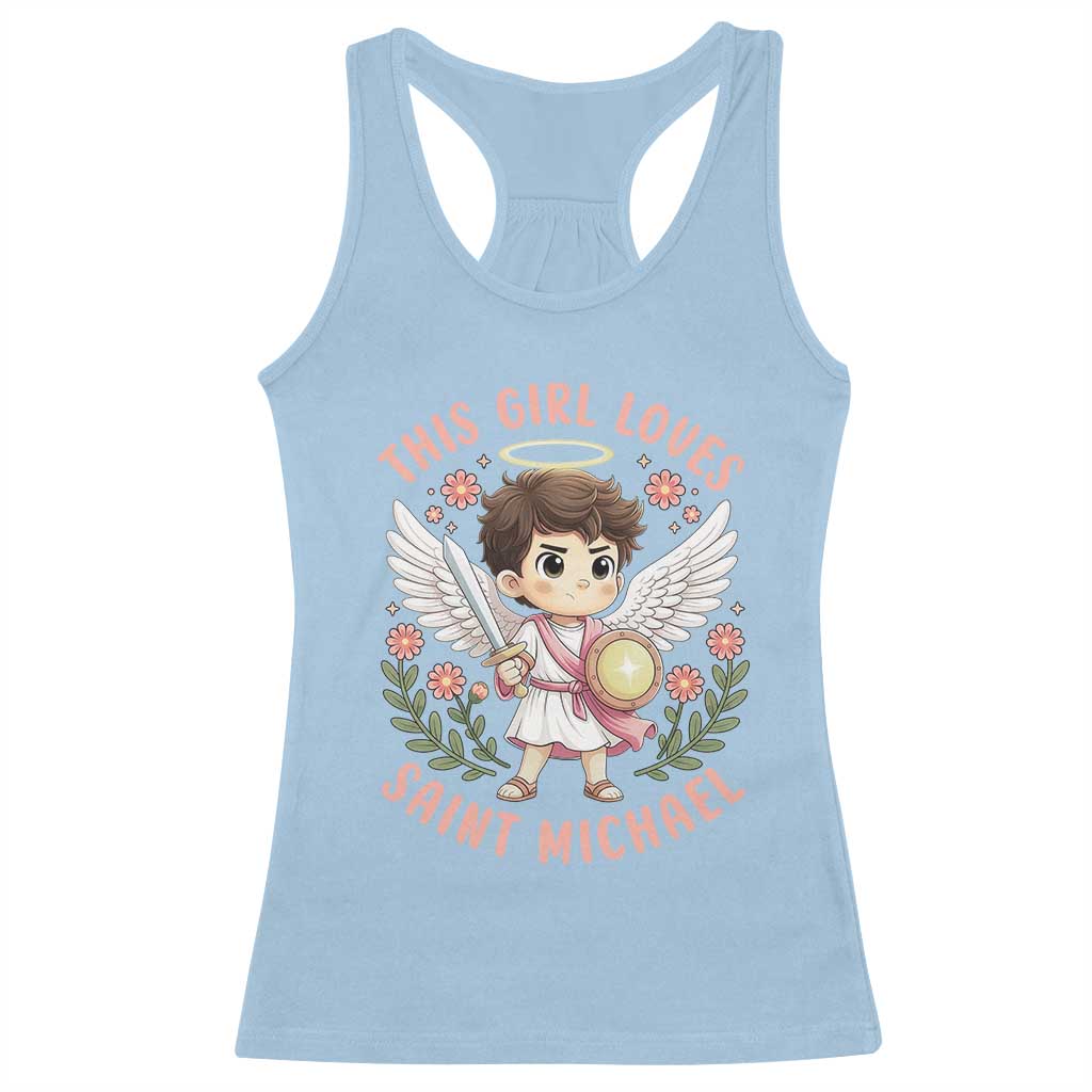 This Girl Loves Saint Michael Racerback Tank Top Religious Faith Gift TS12 Light Blue Print Your Wear