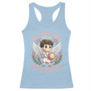 This Girl Loves Saint Michael Racerback Tank Top Religious Faith Gift TS12 Light Blue Print Your Wear