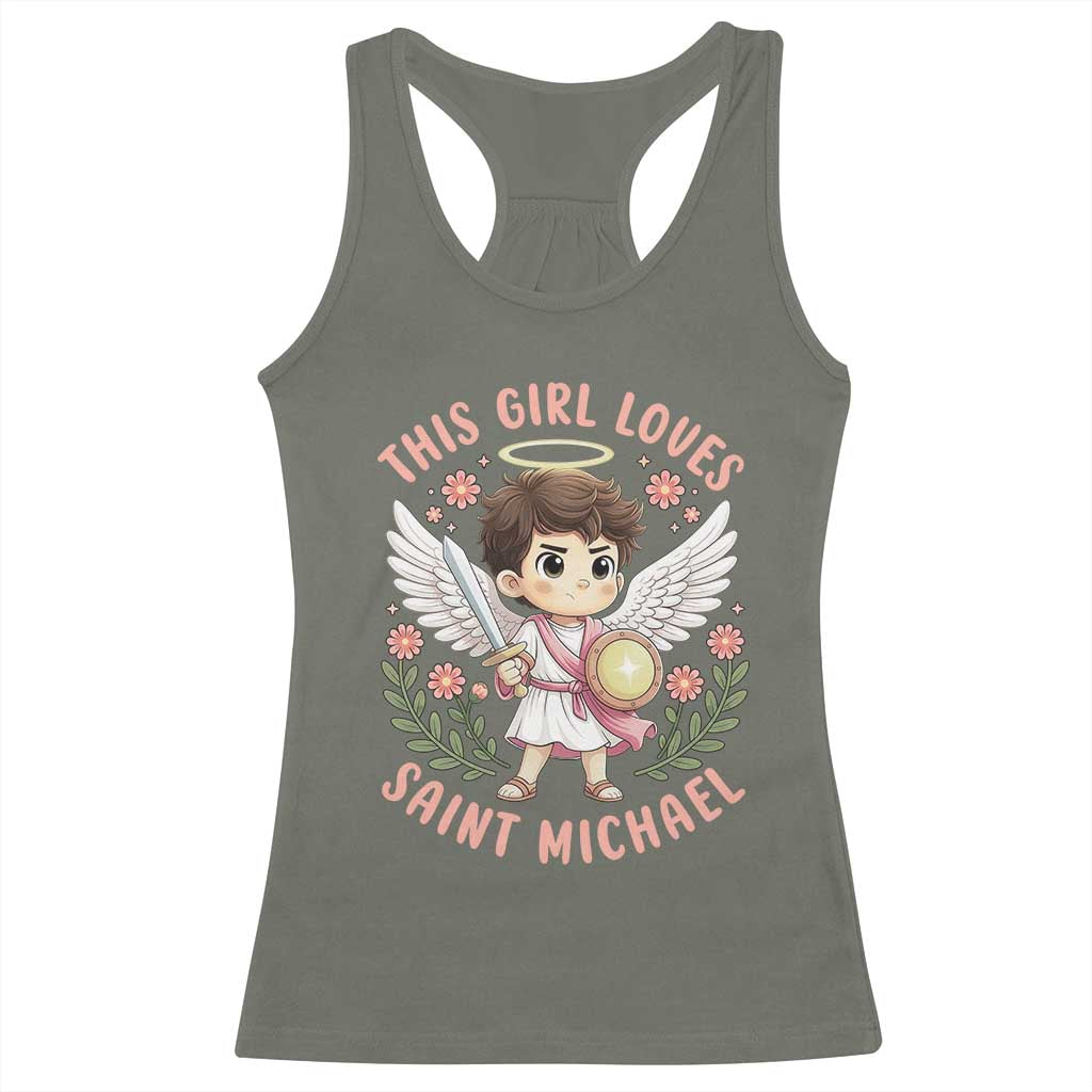 This Girl Loves Saint Michael Racerback Tank Top Religious Faith Gift TS12 Military Green Print Your Wear