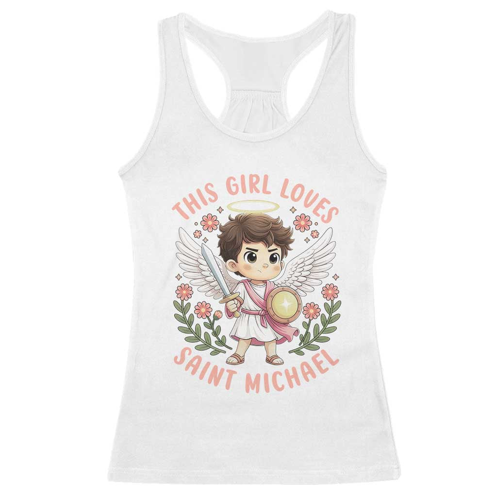 This Girl Loves Saint Michael Racerback Tank Top Religious Faith Gift TS12 White Print Your Wear