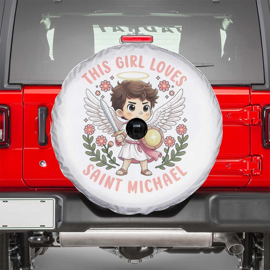 This Girl Loves Saint Michael Spare Tire Cover Religious Faith Gift TS12 Black Print Your Wear