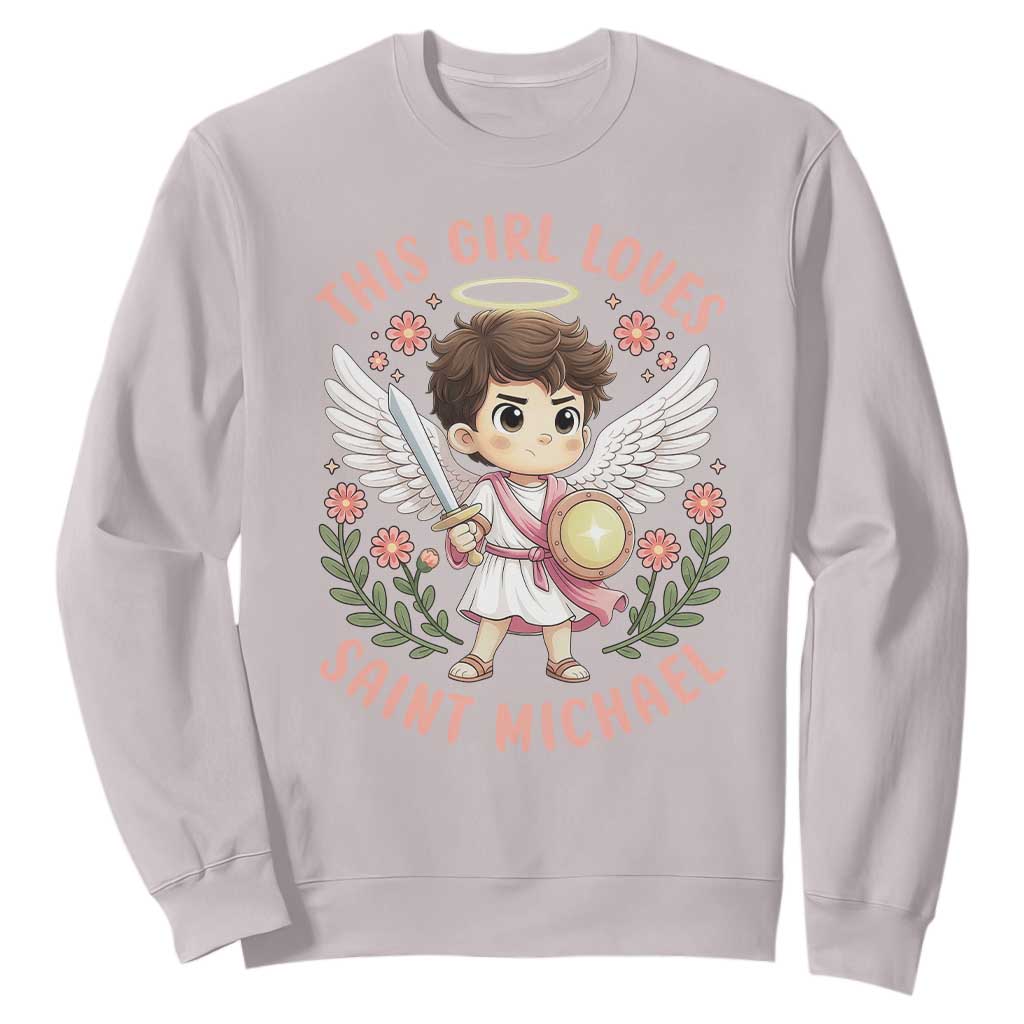This Girl Loves Saint Michael Sweatshirt Religious Faith Gift TS12 Ice Gray Print Your Wear