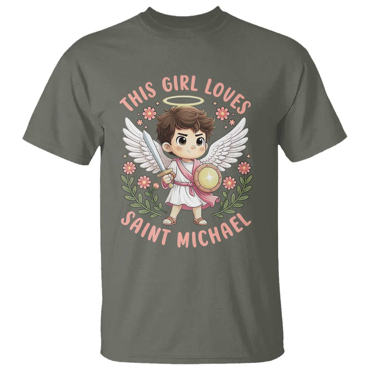 This Girl Loves Saint Michael T Shirt Religious Faith Gift TS12 Military Green Print Your Wear