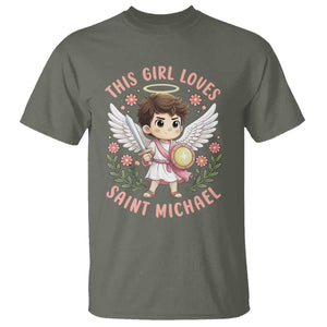 This Girl Loves Saint Michael T Shirt Religious Faith Gift TS12 Military Green Print Your Wear