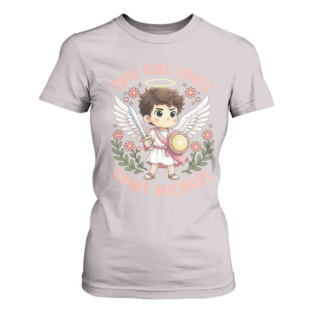 This Girl Loves Saint Michael T Shirt For Women Religious Faith Gift TS12 Ice Gray Print Your Wear