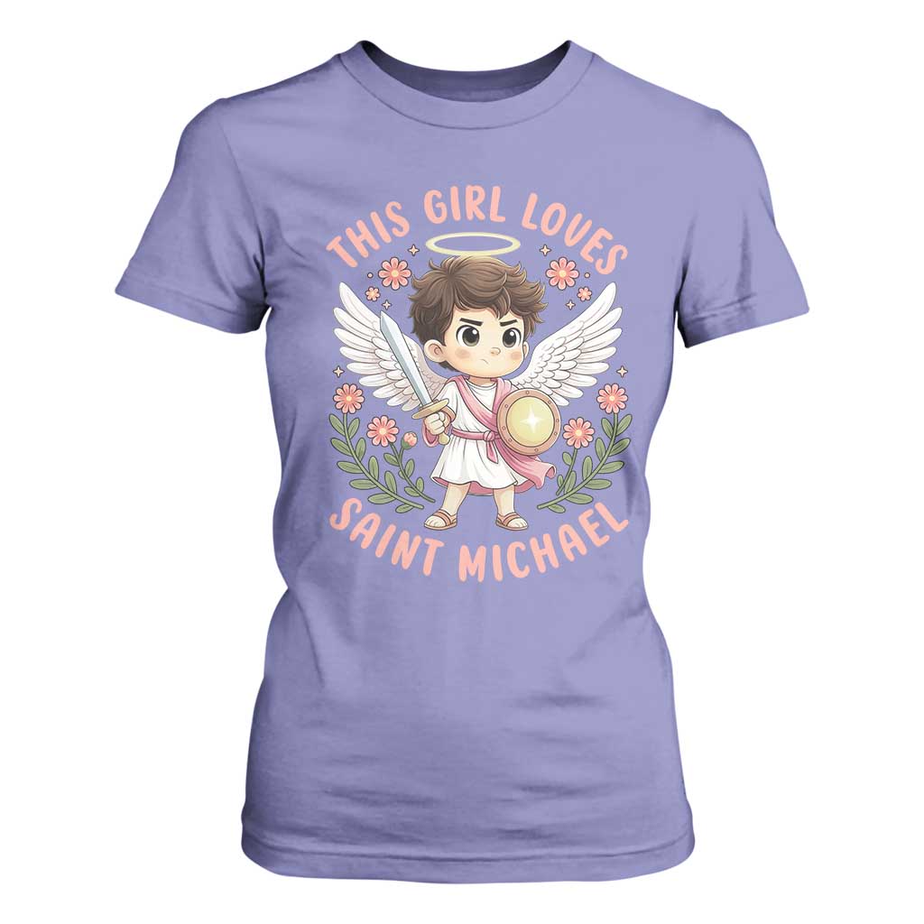 This Girl Loves Saint Michael T Shirt For Women Religious Faith Gift TS12 Violet Print Your Wear