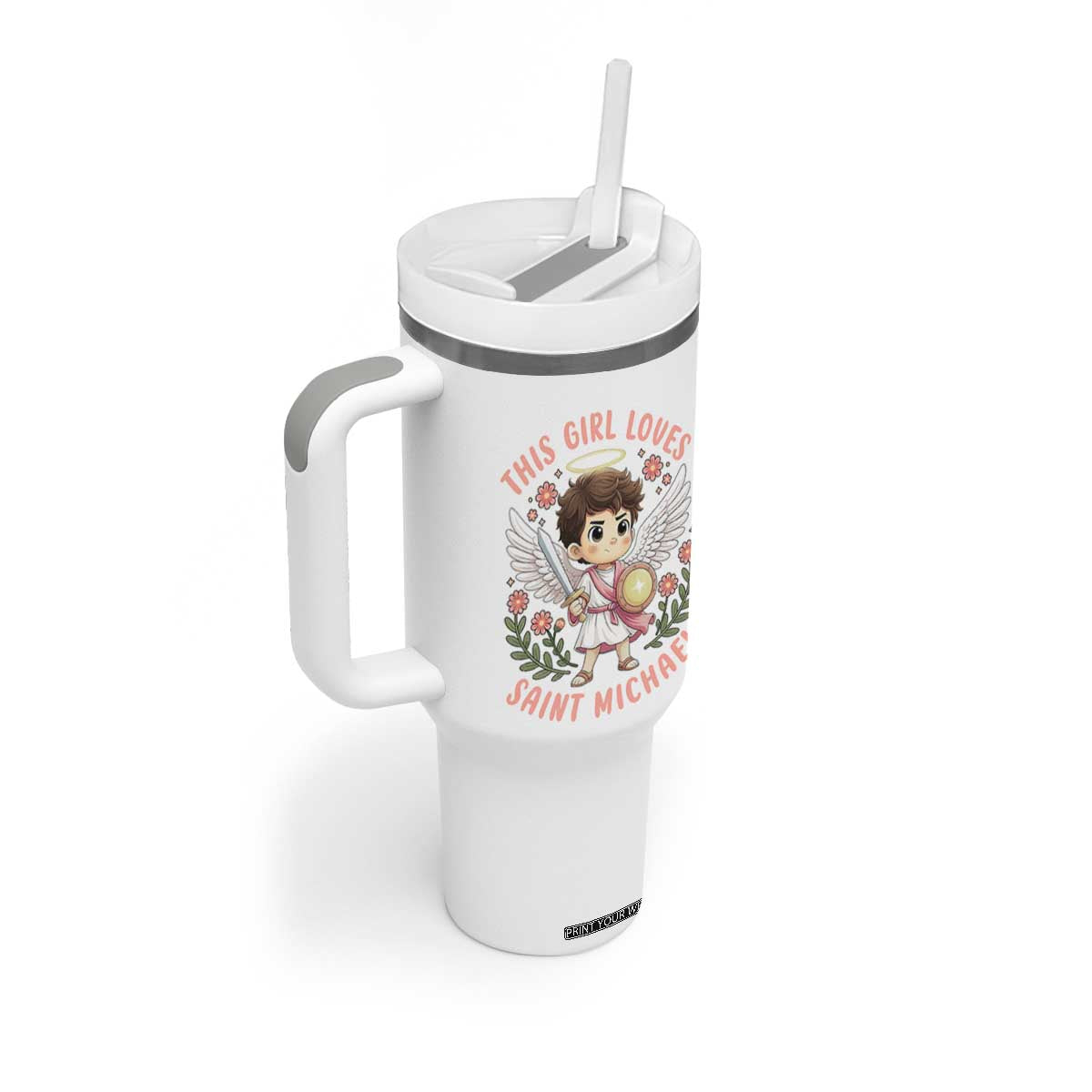 This Girl Loves Saint Michael Tumbler With Handle Religious Faith Gift TS12 Print Your Wear