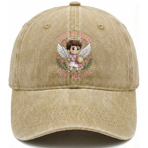 This Girl Loves Saint Michael Washed Cotton Baseball Cap Religious Faith Gift TS12 Print Your Wear