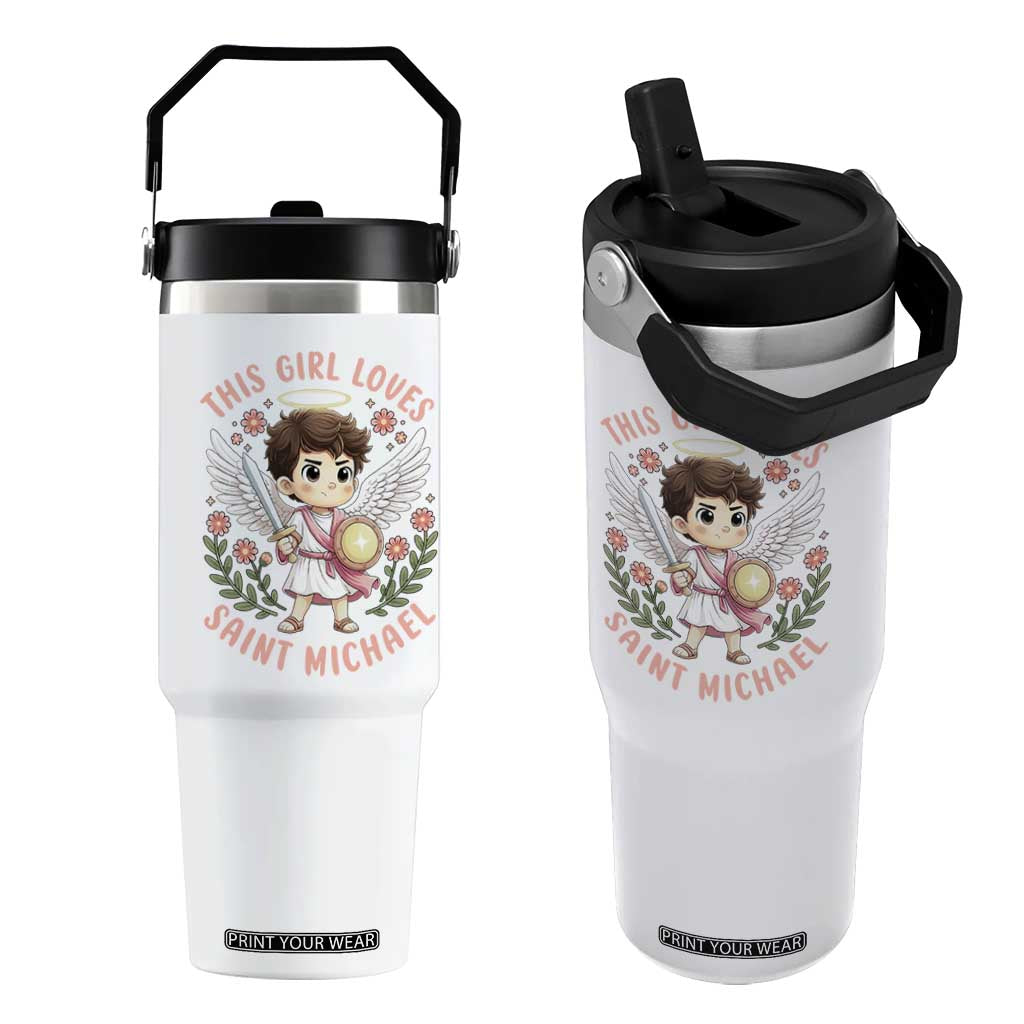 This Girl Loves Saint Michael Flip Straw Tumbler Religious Faith Gift TS12 One Size: 30 oz White Print Your Wear