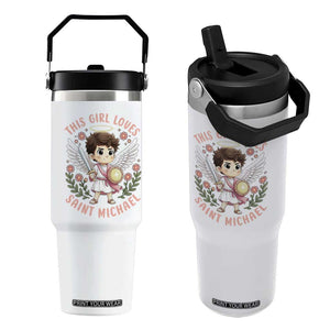 This Girl Loves Saint Michael Flip Straw Tumbler Religious Faith Gift TS12 One Size: 30 oz White Print Your Wear