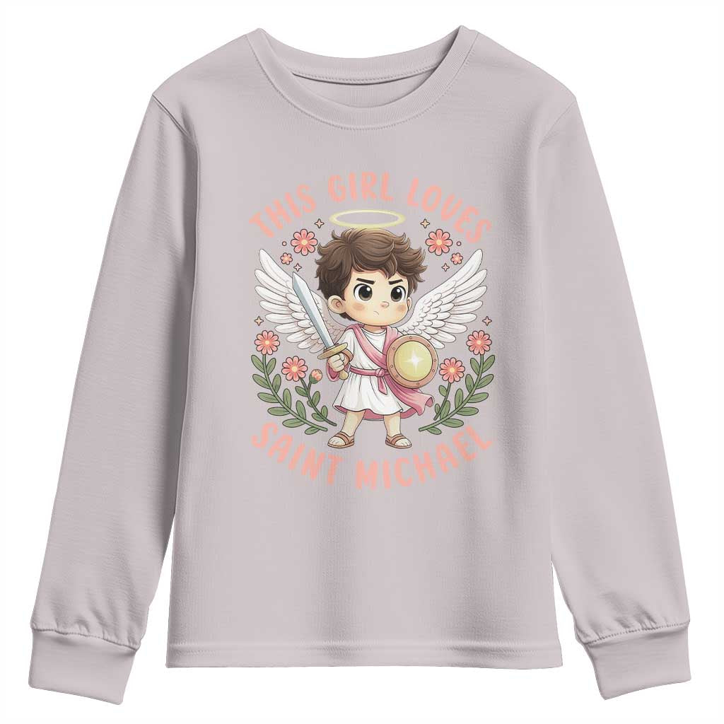 This Girl Loves Saint Michael Youth Sweatshirt Religious Faith Gift TS12 Ice Gray Print Your Wear