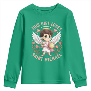 This Girl Loves Saint Michael Youth Sweatshirt Religious Faith Gift TS12 Irish Green Print Your Wear
