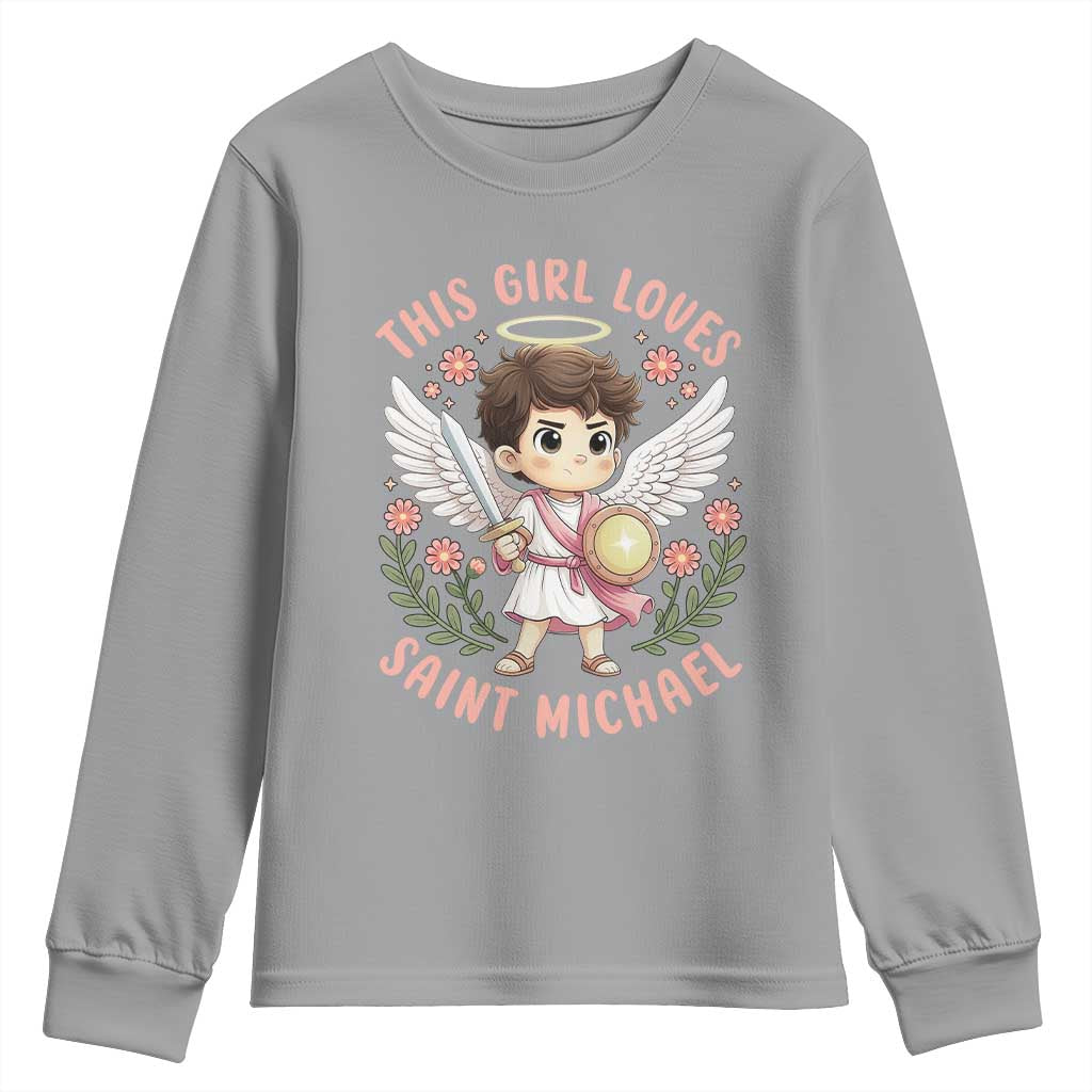 This Girl Loves Saint Michael Youth Sweatshirt Religious Faith Gift TS12 Sport Gray Print Your Wear