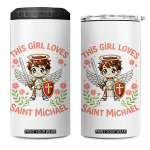 This Girl Loves Saint Michael 4 in 1 Can Cooler Tumbler Catholic Faith Gift TS12 One Size: 16 oz White Print Your Wear