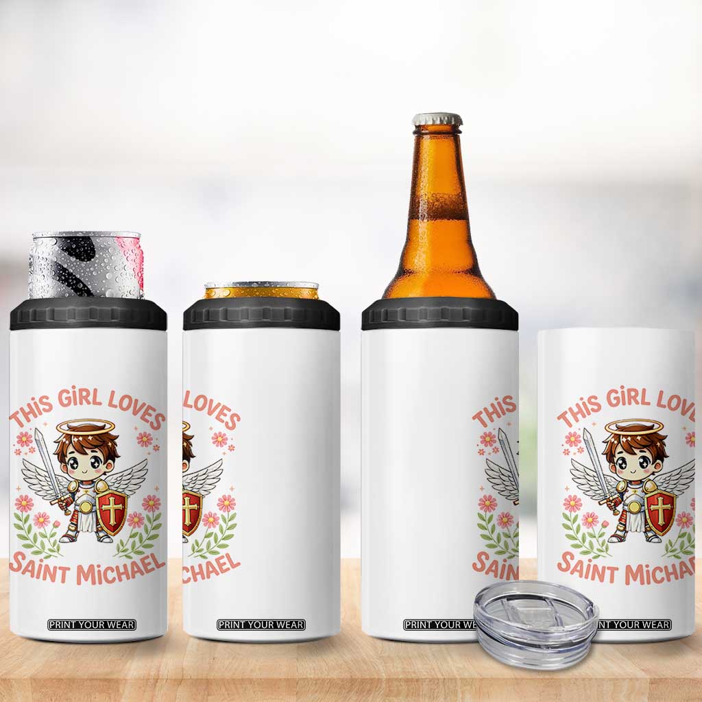 This Girl Loves Saint Michael 4 in 1 Can Cooler Tumbler Catholic Faith Gift TS12 Print Your Wear