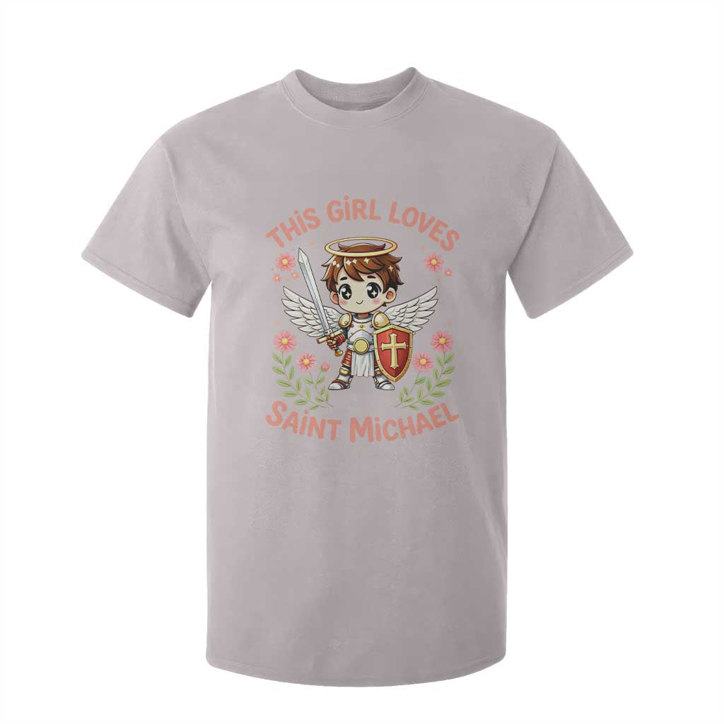 This Girl Loves Saint Michael T Shirt For Kid Catholic Faith Gift TS12 Ice Gray Print Your Wear