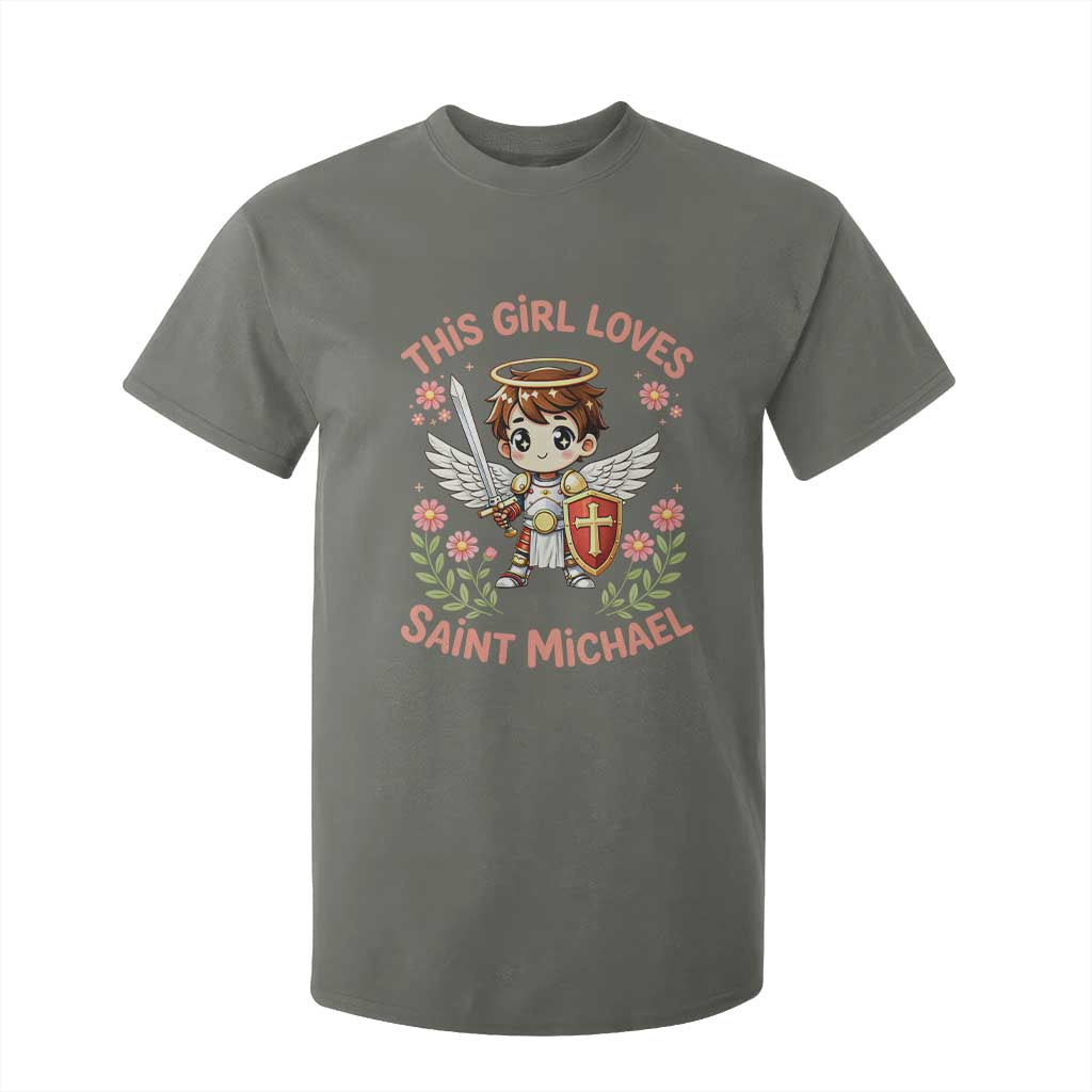 This Girl Loves Saint Michael T Shirt For Kid Catholic Faith Gift TS12 Military Green Print Your Wear