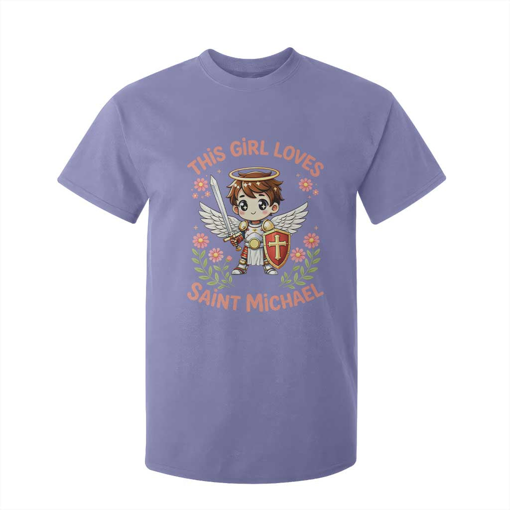 This Girl Loves Saint Michael T Shirt For Kid Catholic Faith Gift TS12 Violet Print Your Wear