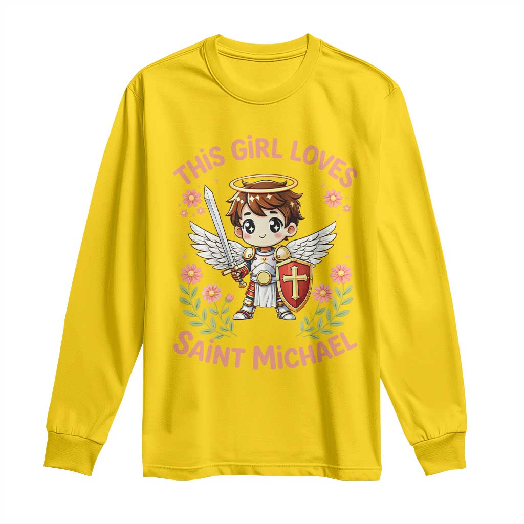 This Girl Loves Saint Michael Long Sleeve Shirt Catholic Faith Gift TS12 Daisy Print Your Wear