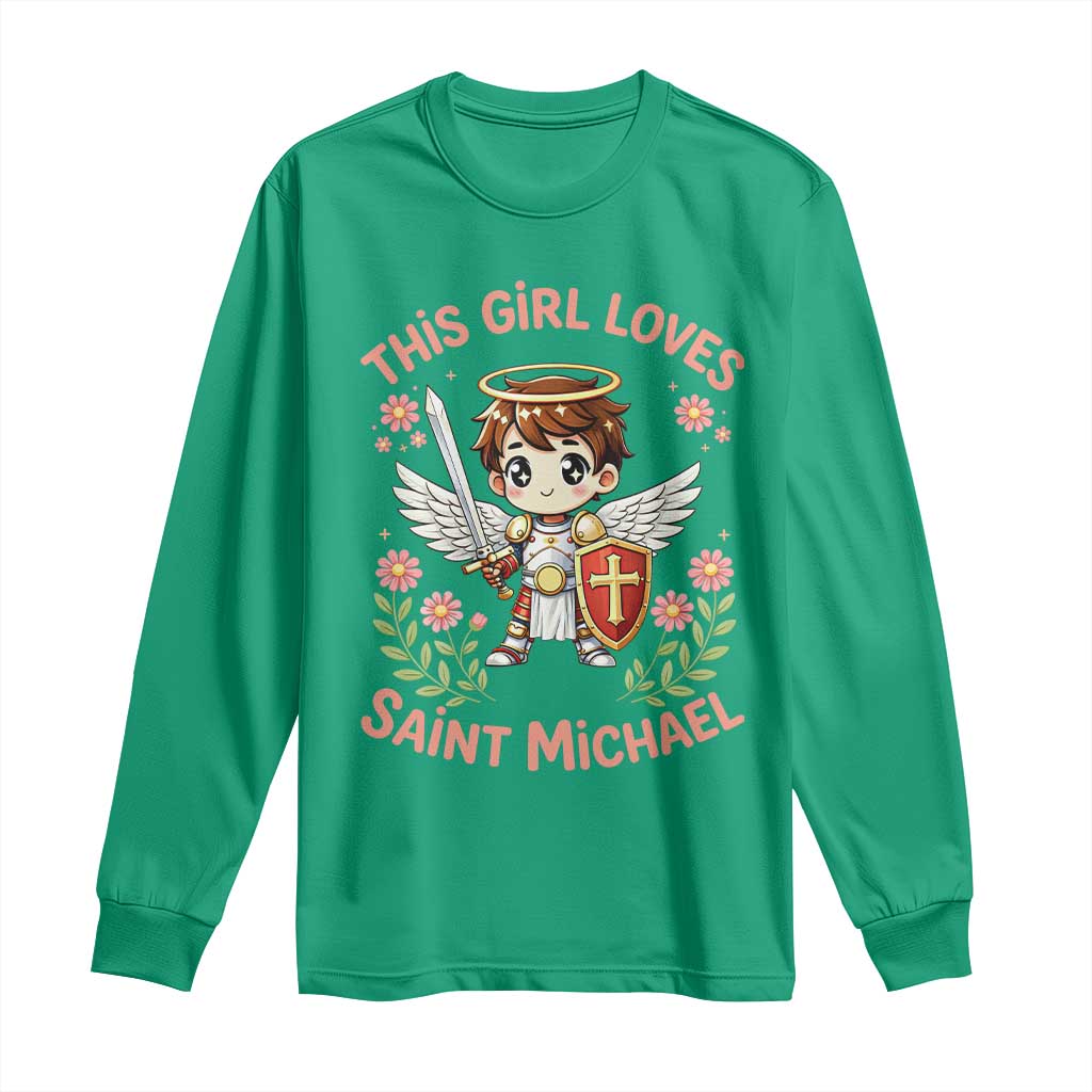 This Girl Loves Saint Michael Long Sleeve Shirt Catholic Faith Gift TS12 Irish Green Print Your Wear