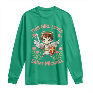 This Girl Loves Saint Michael Long Sleeve Shirt Catholic Faith Gift TS12 Irish Green Print Your Wear