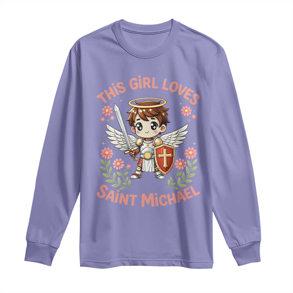 This Girl Loves Saint Michael Long Sleeve Shirt Catholic Faith Gift TS12 Violet Print Your Wear