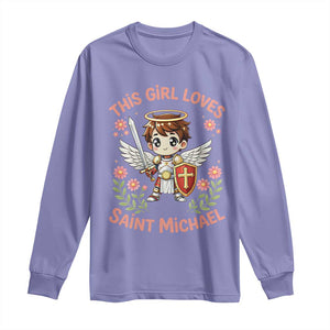 This Girl Loves Saint Michael Long Sleeve Shirt Catholic Faith Gift TS12 Violet Print Your Wear