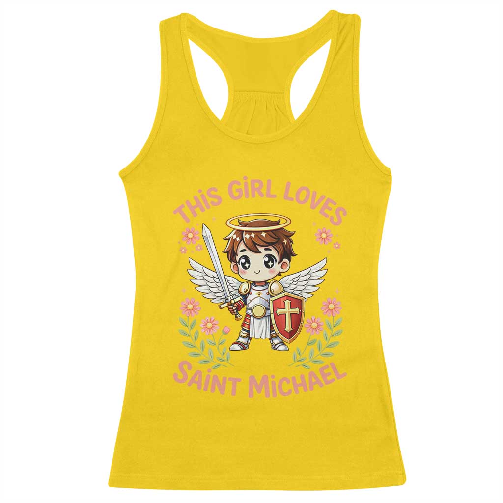 This Girl Loves Saint Michael Racerback Tank Top Catholic Faith Gift TS12 Daisy Print Your Wear
