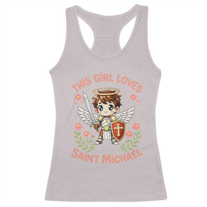 This Girl Loves Saint Michael Racerback Tank Top Catholic Faith Gift TS12 Ice Gray Print Your Wear