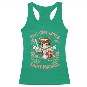This Girl Loves Saint Michael Racerback Tank Top Catholic Faith Gift TS12 Irish Green Print Your Wear