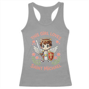 This Girl Loves Saint Michael Racerback Tank Top Catholic Faith Gift TS12 Sport Gray Print Your Wear