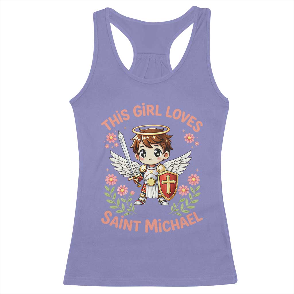 This Girl Loves Saint Michael Racerback Tank Top Catholic Faith Gift TS12 Violet Print Your Wear