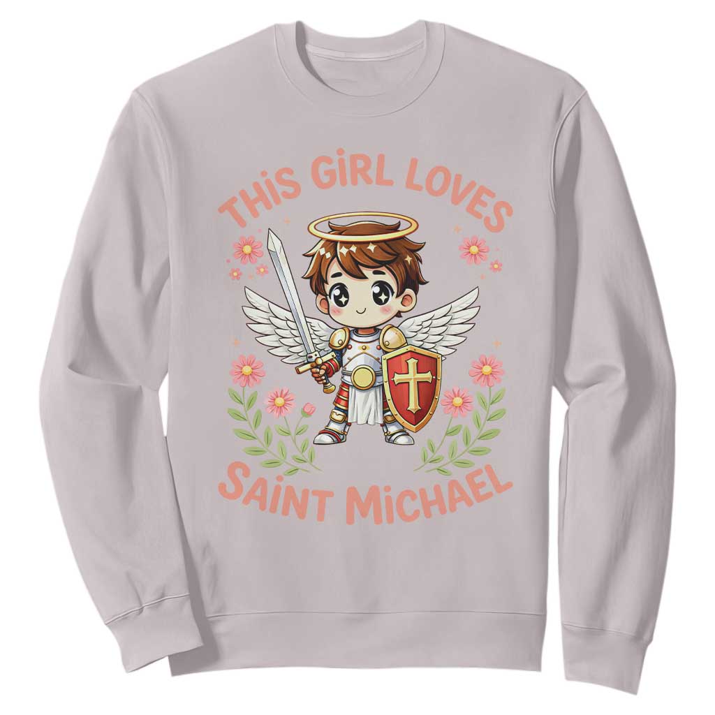 This Girl Loves Saint Michael Sweatshirt Catholic Faith Gift TS12 Ice Gray Print Your Wear