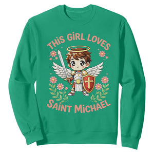 This Girl Loves Saint Michael Sweatshirt Catholic Faith Gift TS12 Irish Green Print Your Wear