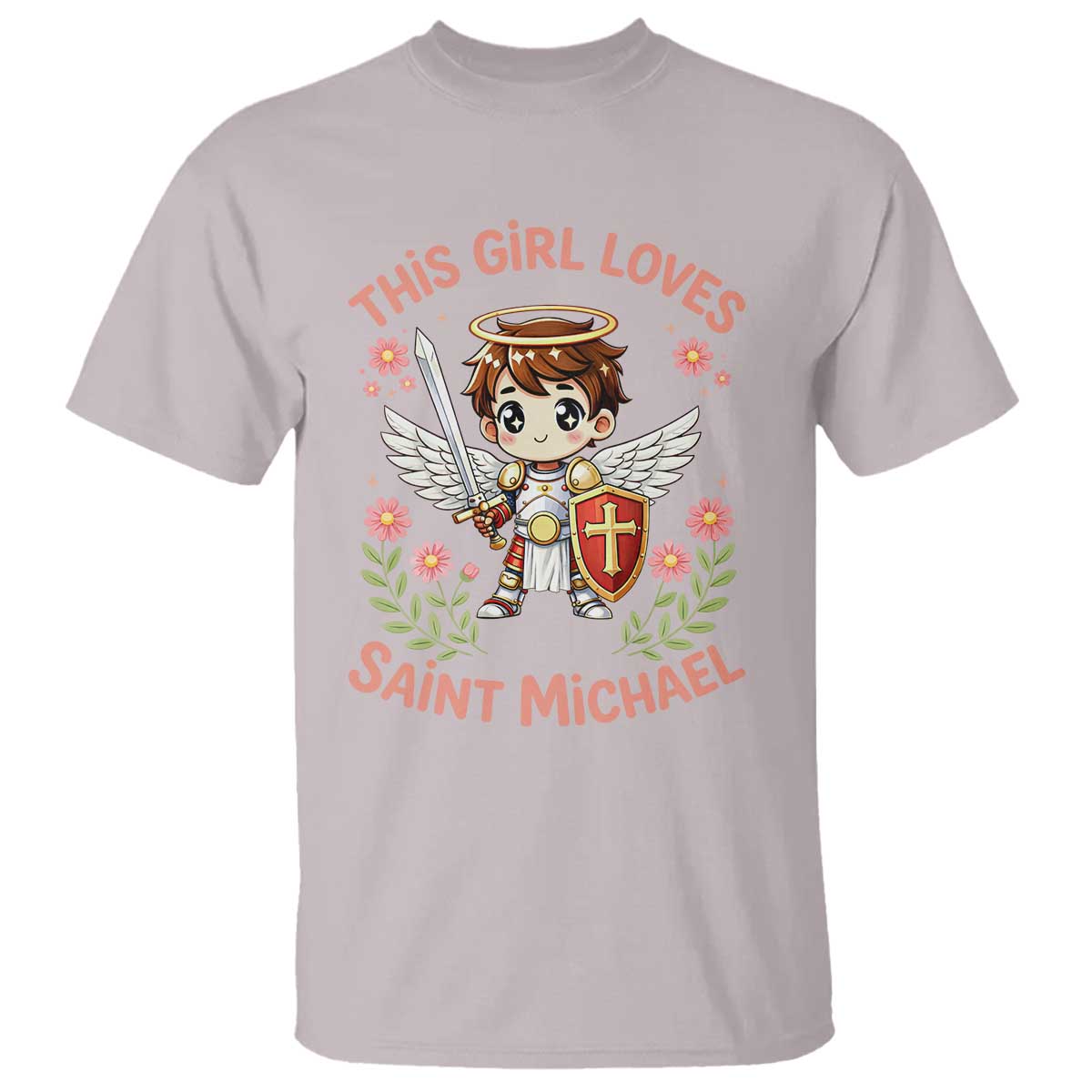 This Girl Loves Saint Michael T Shirt Catholic Faith Gift TS12 Ice Gray Print Your Wear